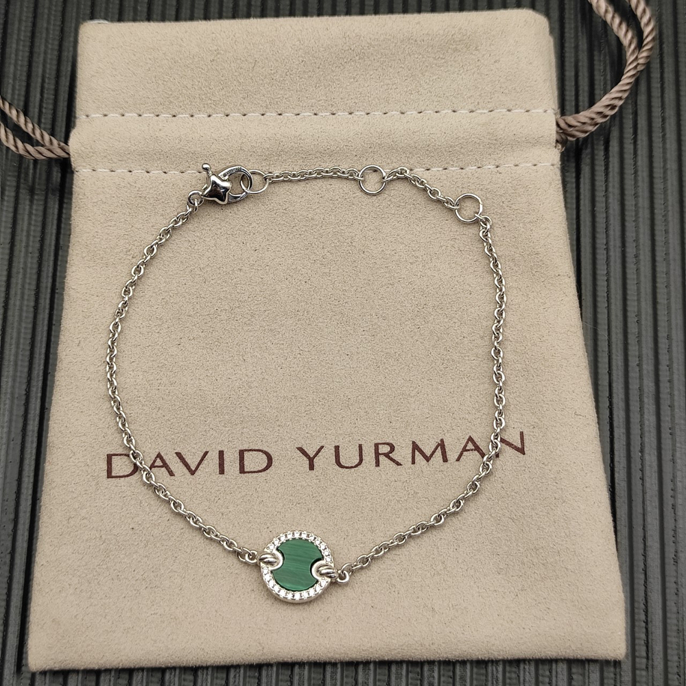 David Yurman Silver Round Diamond Peacock Green Bracelet